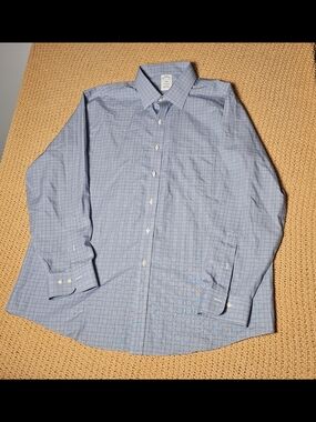 Brooks Brothers Dress Shirt Mens Size 17-34/35 Regular blue  white check pattern